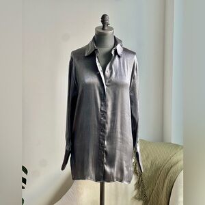 Silver Button Down Blouse EUC